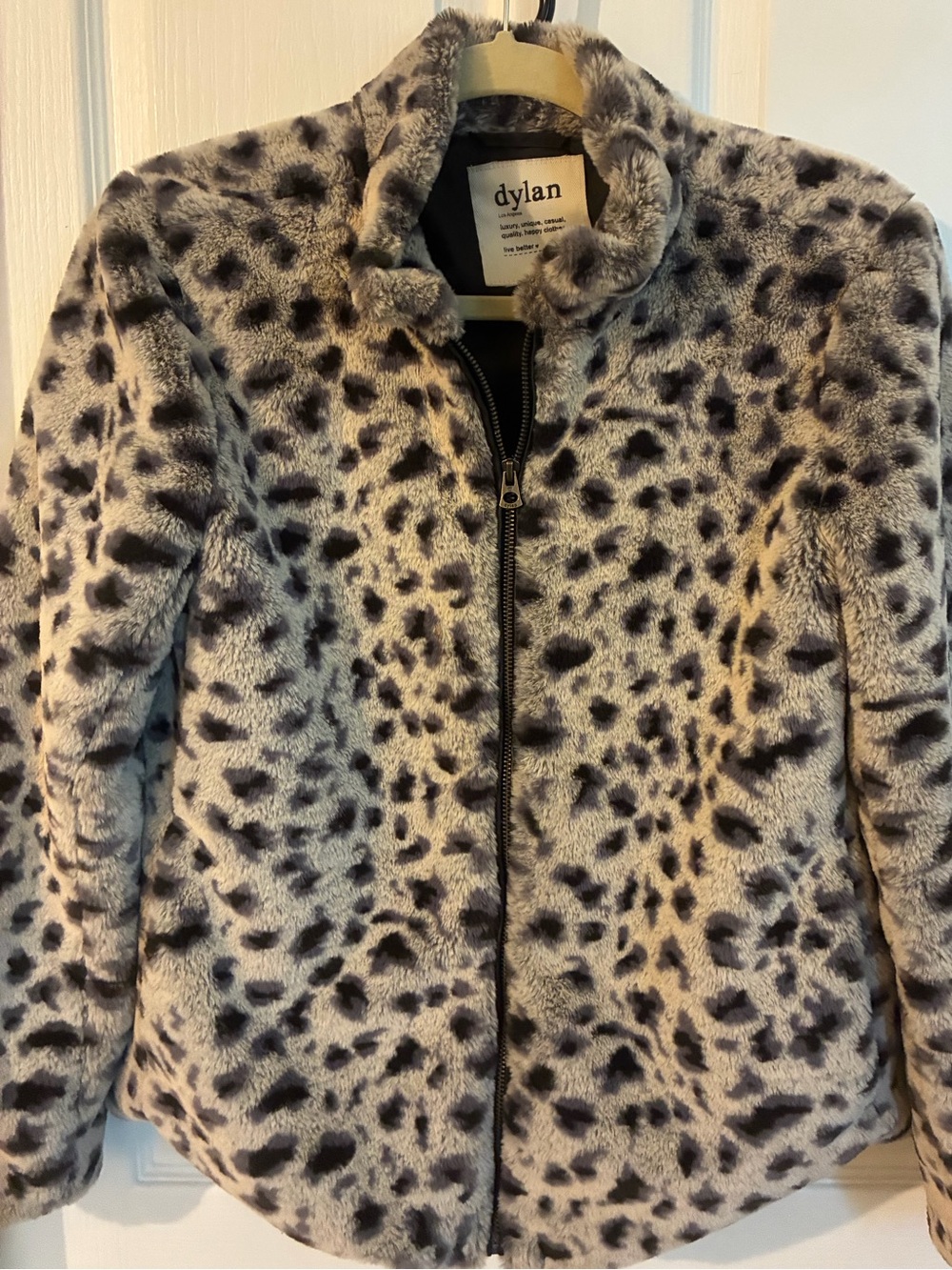 dylan Girls Faux Fur Leopard-Print Jacket in Gray and Black